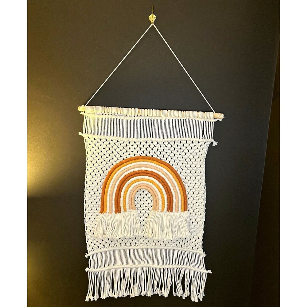Macrame Wall Hanging Woven Cotton Rainbow Tapestry with Fringe MIACWH930